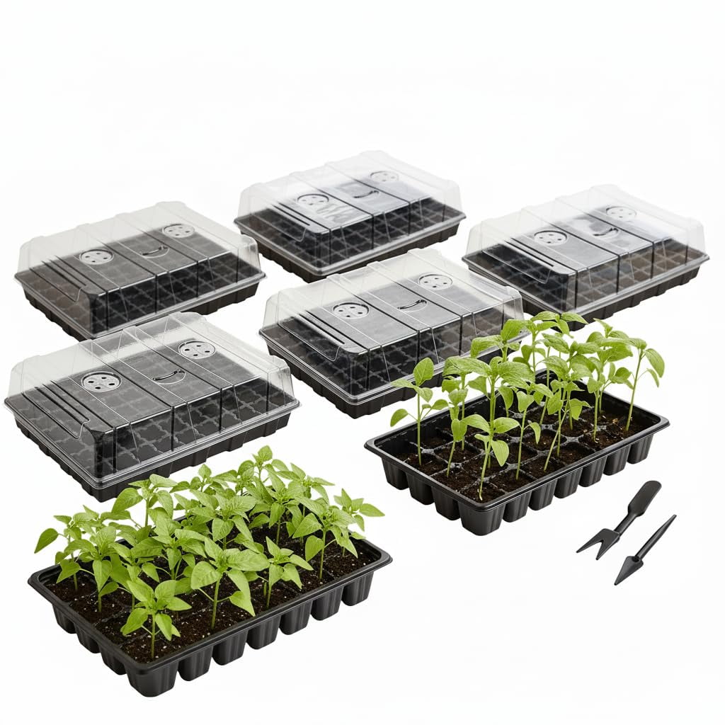 Set De Bandejas Seed Starter Mr. Pen, Paquete De 5 Con 350 Celdas, Color Negro