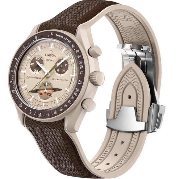Correa de reloj REBANDACE 20 mm MoonSwatch con hebilla plegable marrón