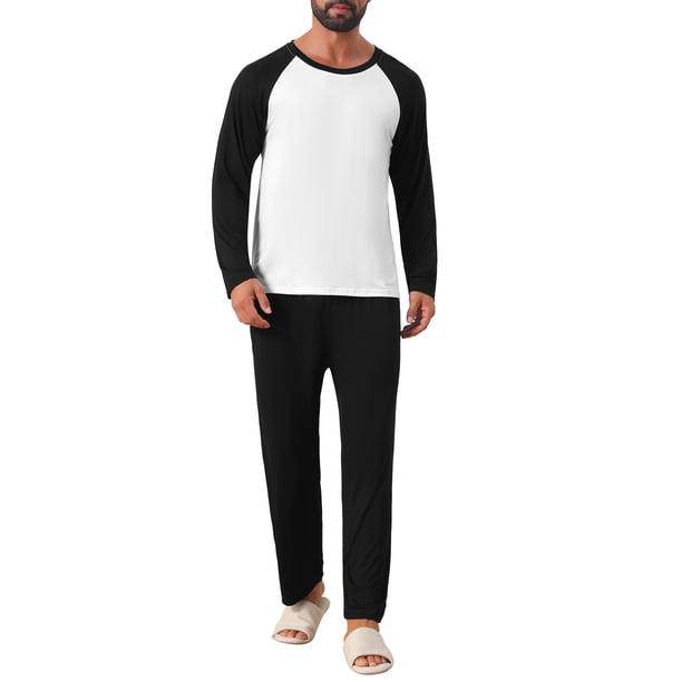 Conjunto de Pijama de 2 Piezas para Hombre INSPIRE CHIC Camiseta de Dormir con Cuello Redondo y Manga Raglán & Pantalones de Descanso XL Negro