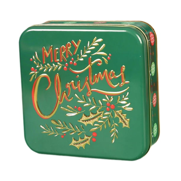 Lata de Galletas Navideñas, Caja de Dulces Navideños, Lata de Galletas, Lata de Golosinas Navideñas de Dibujos Animados, Contenedor de Dulces para Dec Verde MERRY
