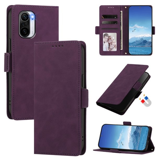 Funda Billetera Delgada para Xiaomi POCO C81 con Ranuras y Soporte Morado oscuro