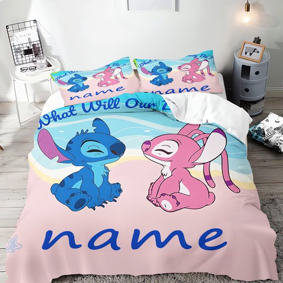 x82 Bed SheetsDiy Stitch Personalized Quilt Cover Kids Cute Boys And Girls Covers Room Decor Kids Home Gifts Customized Products 3-Piece Bedding Set (1 Duvet Cover + 2 Pillow Shams) nj82