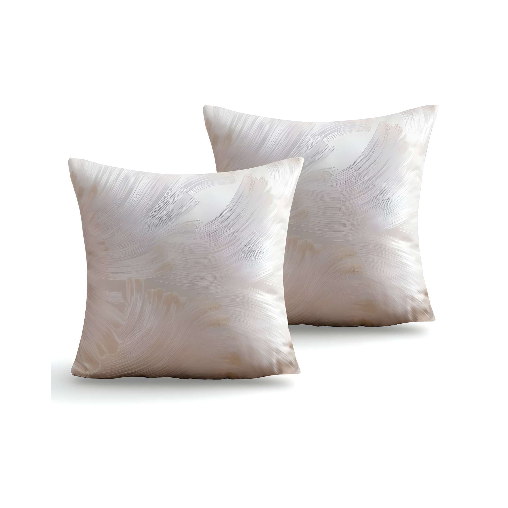 Genérico - Pack De 2 Fundas De Cojines Satin Diseño Hojas 45cm X 45 Cm Beige