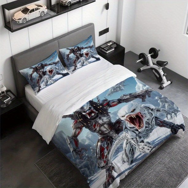 3pcs Sci Fi Style Mechanical Warrior and Monster Confrontation Theme Bedding Set Duvet Cover and Pillowcases
