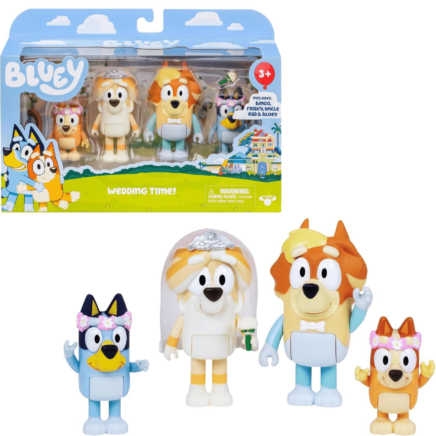 Bluey Pack 4 Figuras De 6 Cm. Tiempo De Boda Celeste