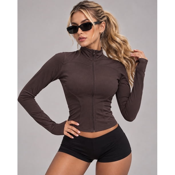 Chaqueta Deportiva Para Mujer Slim Fit Con Cierre Y Cuello Alto