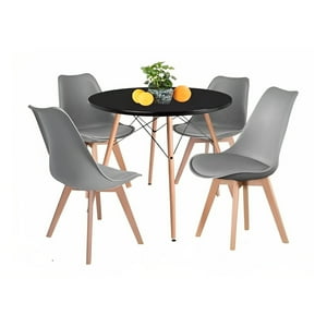 Klik Muebles - Comedor Mesa Eames Redonda Negra 80Cms + 4 Sillas Tulip Grises