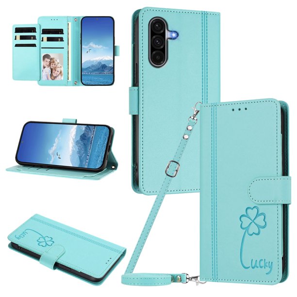 Funda Cartera Trébol para Samsung Galaxy A26 con Ranuras Tarjetas y Carga Inalámbrica Verde menta