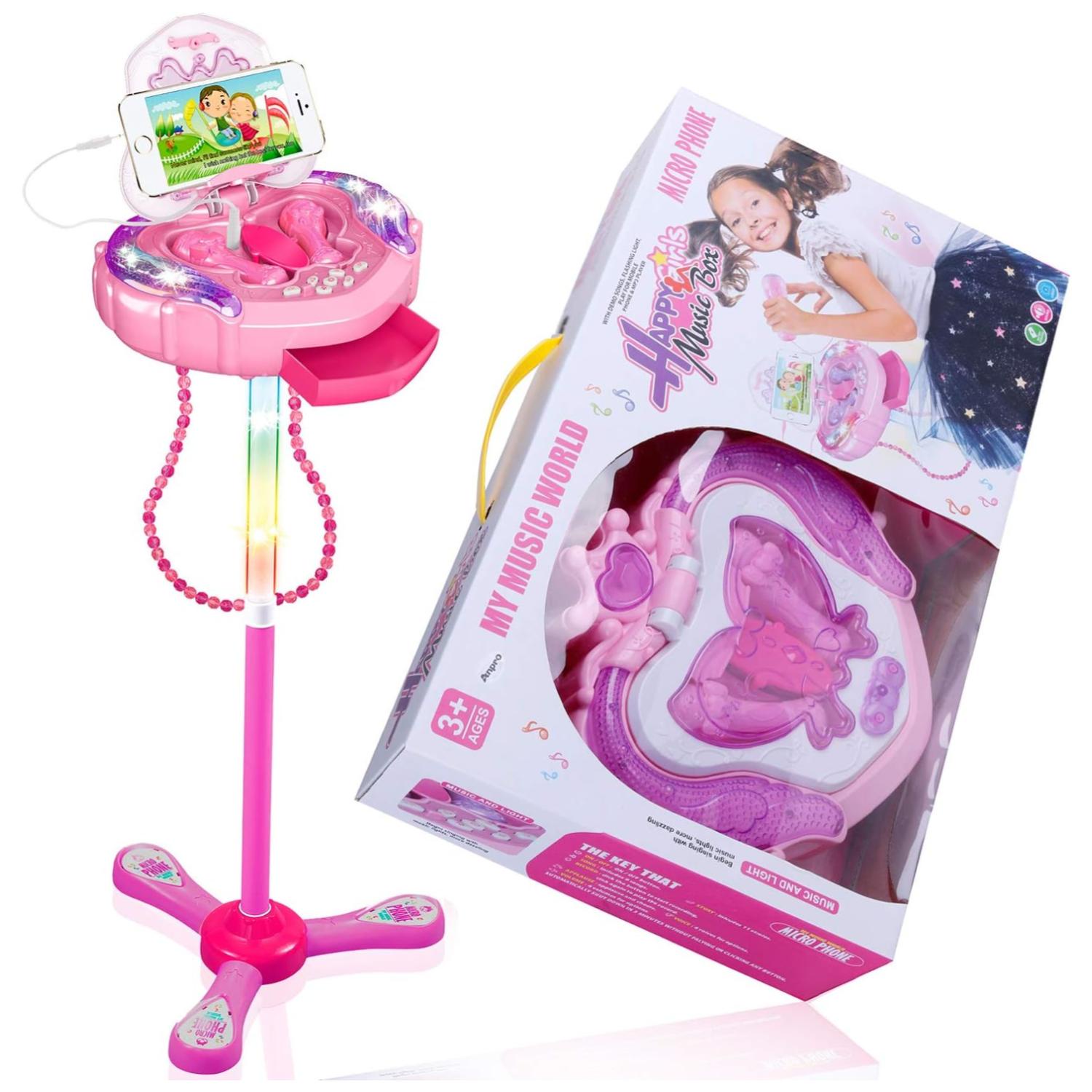 Genérico - Juguete Karaoke Doble Atril Luces Y Sonido Rosado Infantil