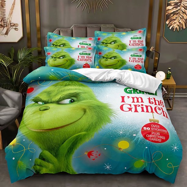 Grin-ch 3 Pcs Comforter Set with 2 Pillowcases,Grinc-h Bedding Set Sheet Set for Kids Adults,All Season Lightweight