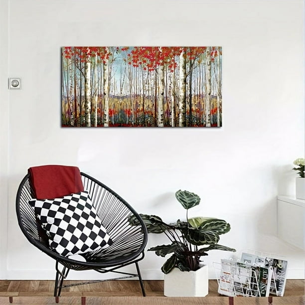 1pc Black And White Red Maple Painting, Large Mangrove Landscape Printed Canvas Wall Art Decor, For Living Room Bedroom Office Home Wall Decoration, No Frame, 24*36in