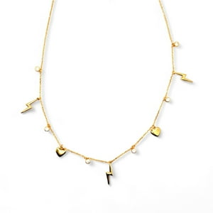 Tiana Joyas - Collar Con Circones, Rayos Y Corazones De Plata 925 Enchapado En Oro 18K