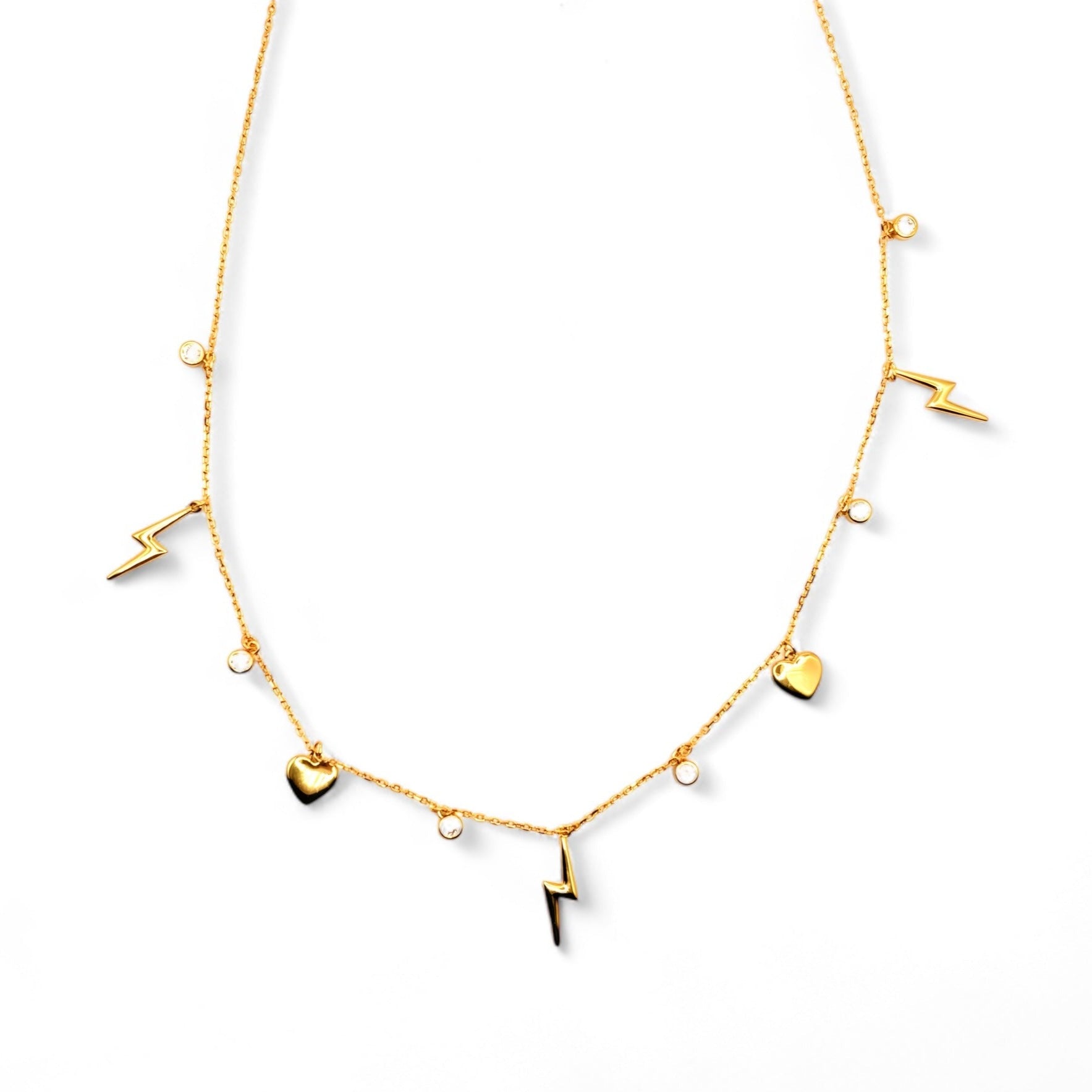 Tiana Joyas - Collar Con Circones, Rayos Y Corazones De Plata 925 Enchapado En Oro 18K