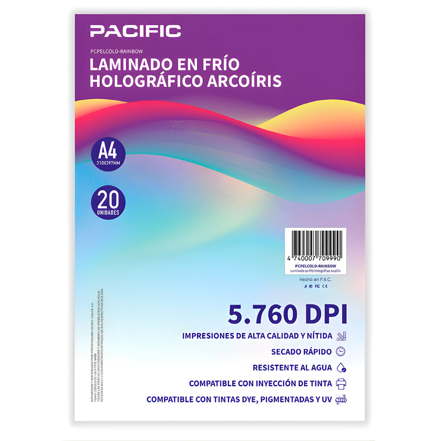 Pacific - Laminado Frio Holografico 20 Hojas Arcoiris A4 - Ps