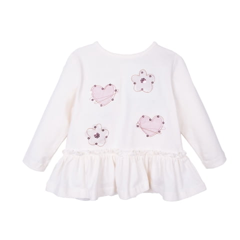 Pillin - Polera Bebé Niña Manga Larga Con Faldón Y Bordado Crudo