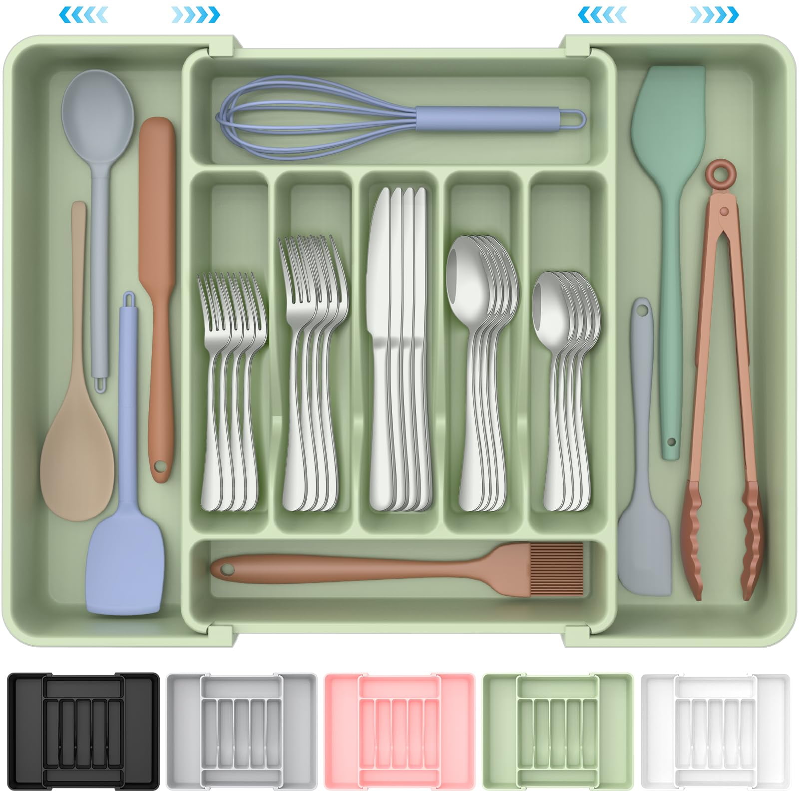 Organizador De Cubiertos Ukeetap, Extra Grande, Expandible, Verde