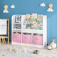 thumbnail image 2 of Kids Bookcase and Bookshelf, Multifunctional Bookcase with 3 Collapsible Fabric Drawers, Bookcase Display Stand, Toy Storage Organizer for Bedroom, Playroom, Hallway (White/Pink), 2 of 3