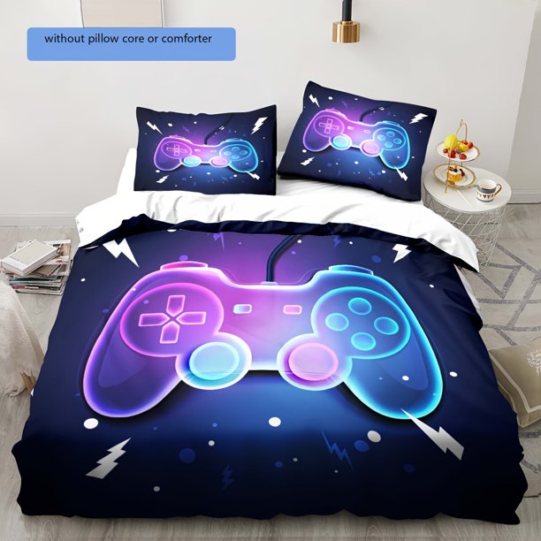 3pcs Duvet Cover Set Neon Gamepad Print Bedding Set Soft Comfortable Duvet Cover For Bedroom Guest Room