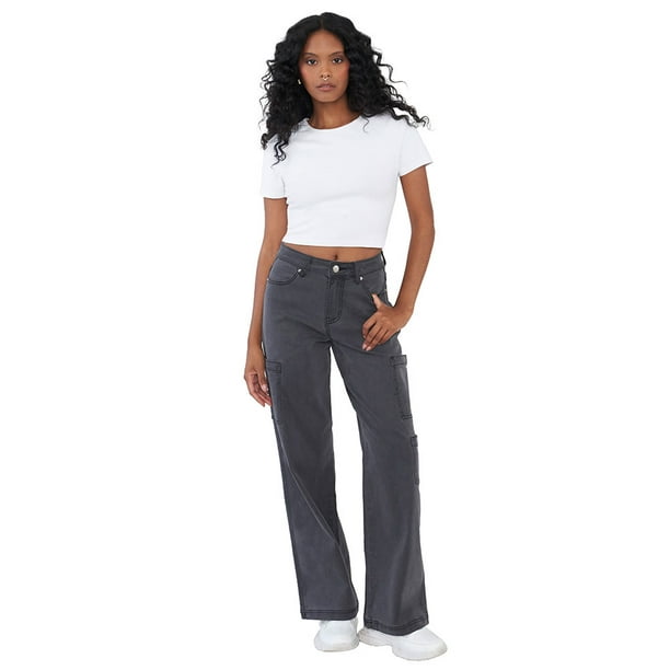 Jeans Mujer Cargo Straight Fit Gris Corona
