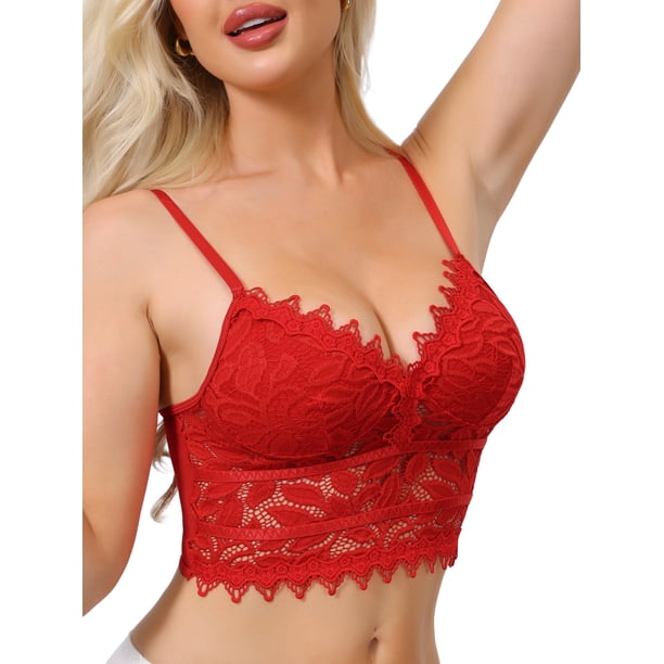 INSPIRE CHIC Camisola de Encaje para Mujer Escote Profundo Sin Mangas con Tirantes Tanque Transparente Malla en la Espalda con Copa Delgada L Rojo