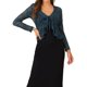 thumbnail image 1 of INSPIRE CHIC Bolero de encaje floral para mujer, chaqueta corta con dobladillo con volantes, lazo delantero, cárdigan recortado, cubierta ligera de verano, azul oscuro gris XL, 1 of 6