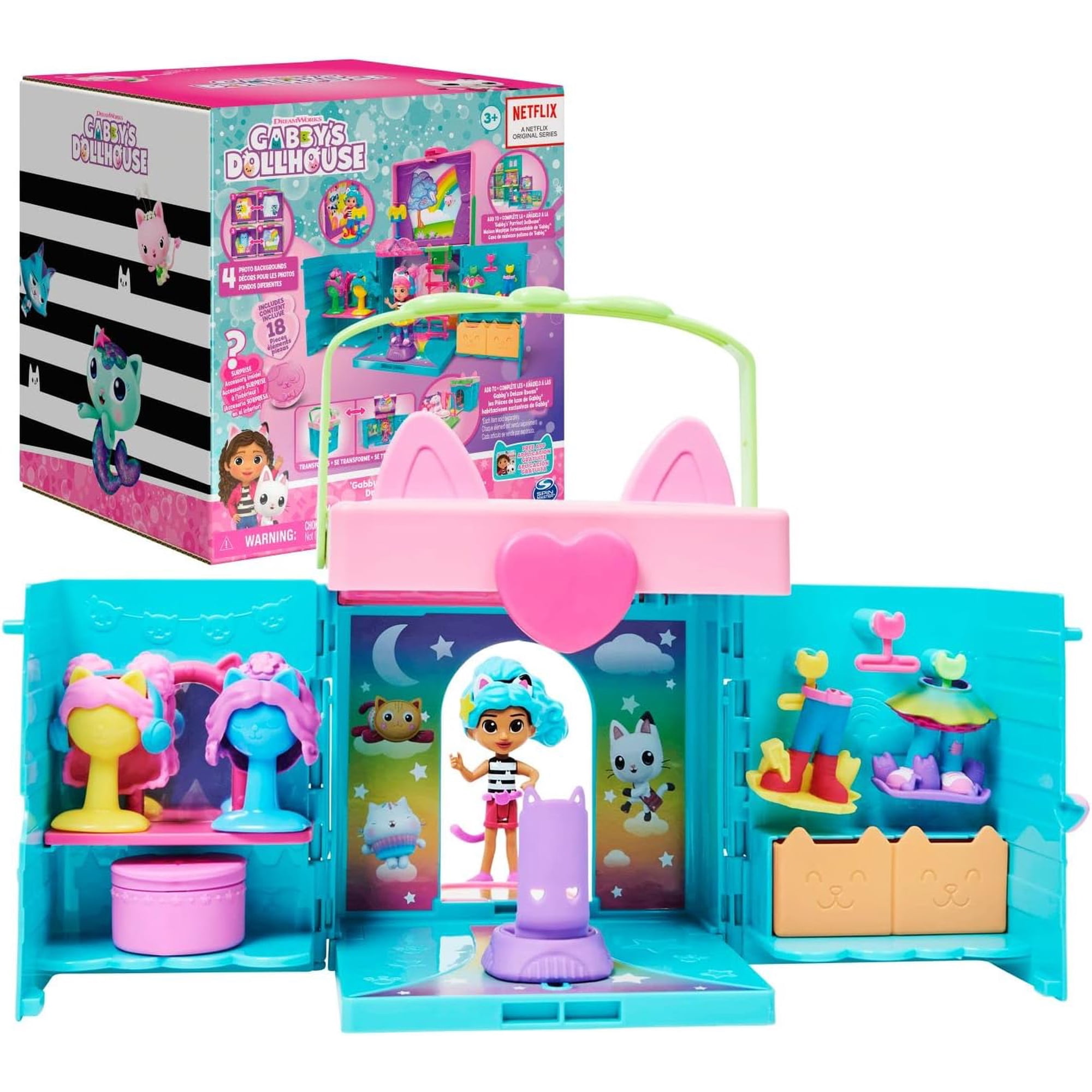 Casa De Muñecas Dreamworks Gabby's Dollhouse Juego Portátil Armario Arcoíris Con Muñeca Gabby