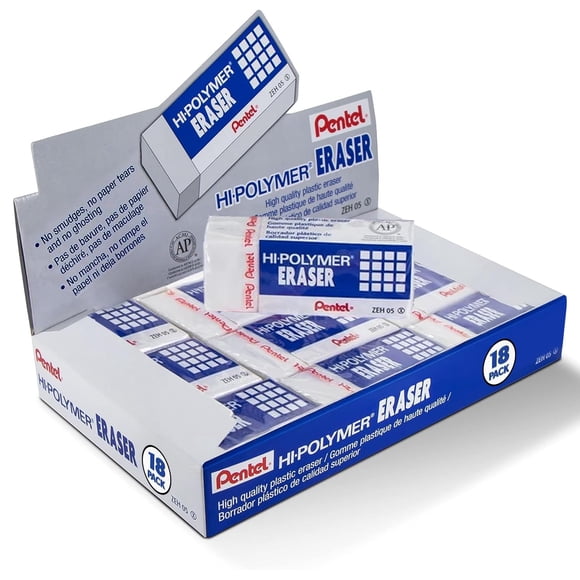 Borrador Pentel Hi-Polymer 18 unidades en bloque, blanco