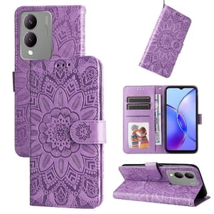 Funda Tipo Cartera Foxdock Para Vivo Y17S , Diseño Girasol En Relieve, Cuero Pu, Cierre Magnético, Soporte Y Tarjetero