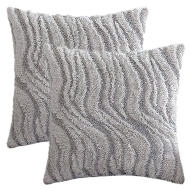 REGALWOVEN Paquete de 2 fundas de cojín decorativas de granja, funda de cojín de felpa suave, bordado, geométrico, hogar gris 18" x 18"