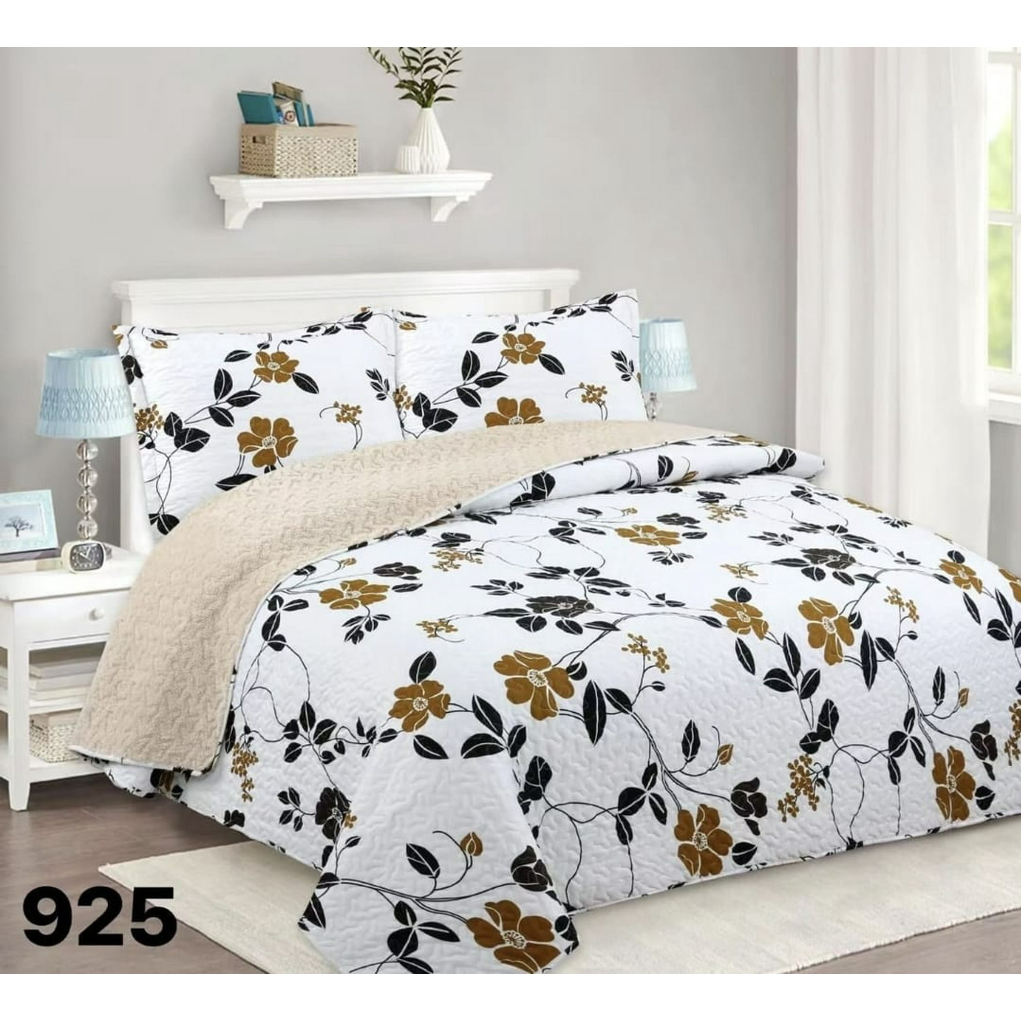 Genérico - Cubrecama Quilt Sherpa King - Blanco Hojas Silvestres M925