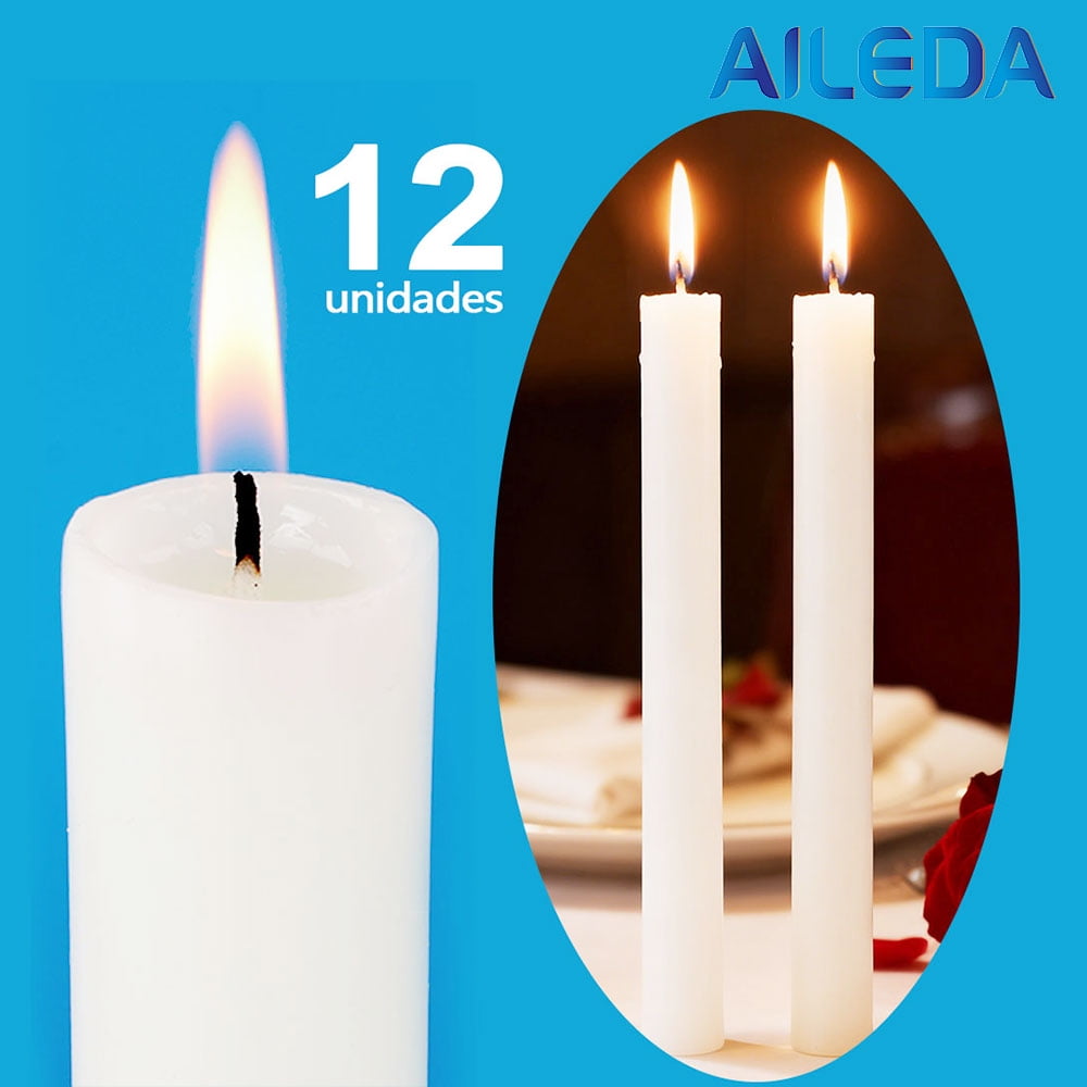 Aileda Pack 12 De Velas Grandes/velas Blancas-larga Duración 20x2cm