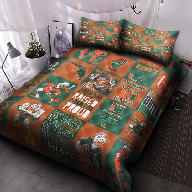 Miami Hurricanes Fan Quilt Duvet Cover Set Queen Bedding Comforter Cover3-Piece Bedding Set