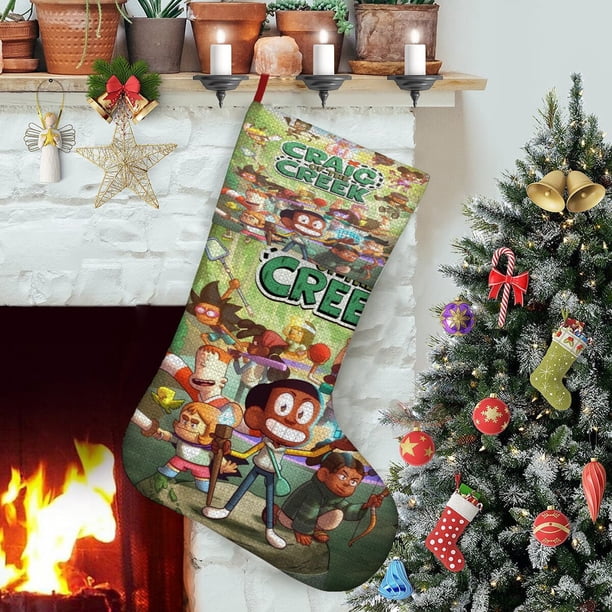 Craig de la Cañada Tema: Calcetines de Navidad, fino lino blanco para colgar en escaleras y chimenea, decoración navideña para el hogar, regalo de Navidad.54cm×38cm