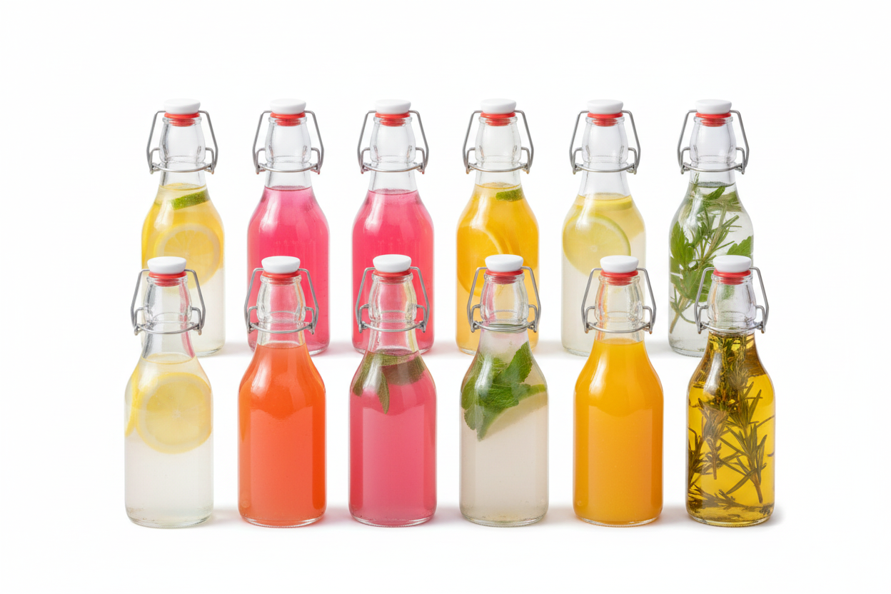 Baima - Pack 12 Botellas De Vidrio 250 Ml Con Tapa Hermética Tipo Clip