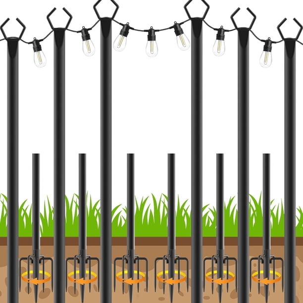 Postes para luces de guirnalda AHRLHR de metal, 3 m, paquete de 6, con punta en horquilla
