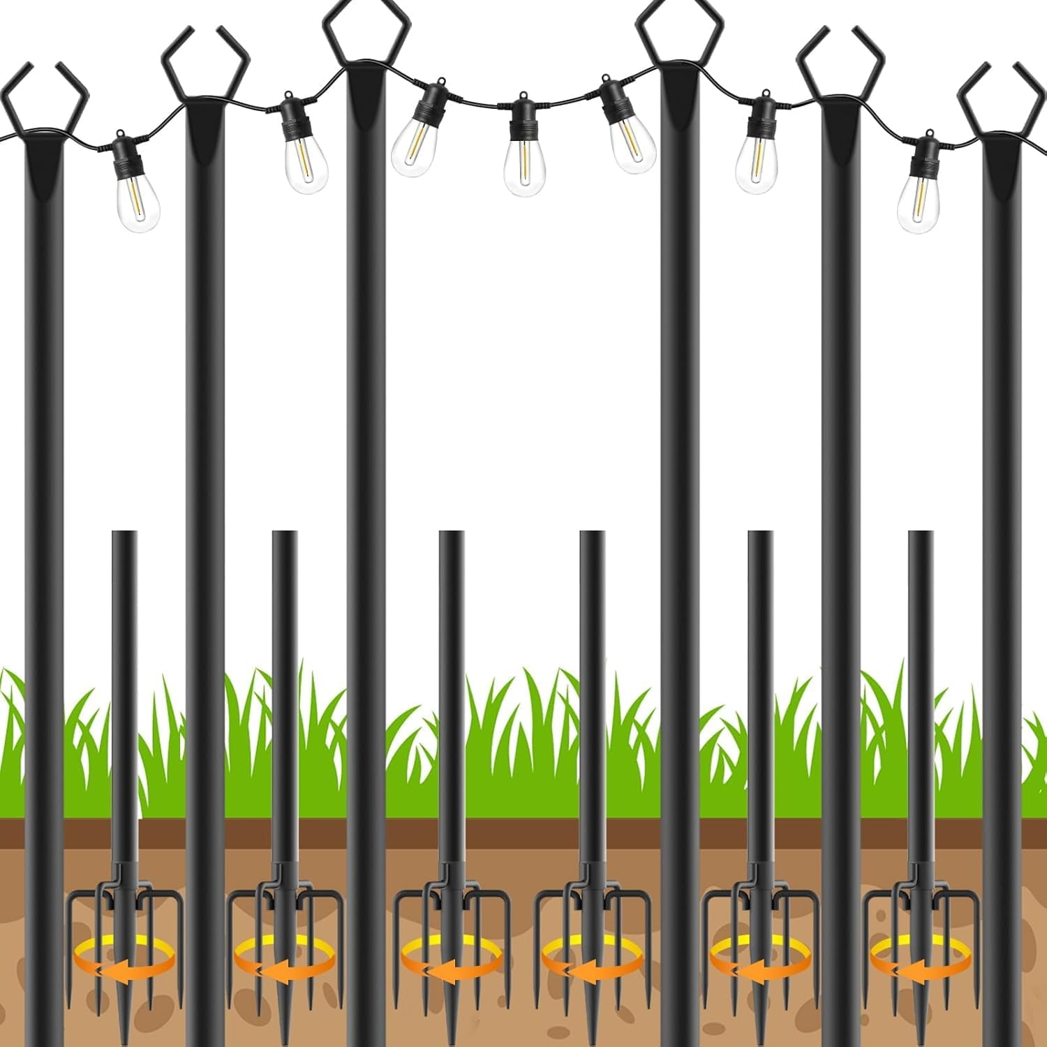 Postes Para Luces De Guirnalda Ahrlhr De Metal, 3 M, Paquete De 6, Con Punta En Horquilla