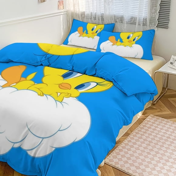 TweetyBird Print Bedding Set Pattern Duvet Cove Set 3 Pieces 1 Quilt Cover And 2 Pillowcases for Women Men Teens 86x70""