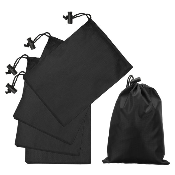 Uxcell 5Pcs Bolsa con Cordón de Poliéster 210D con Cierre, Bolsa de Almacenamiento de Viaje Impermeable de 6 x 8 Pulgadas Saco Plegable para Gimnasio Viaje Senderismo Yoga Organizador de Ropa, Negro
