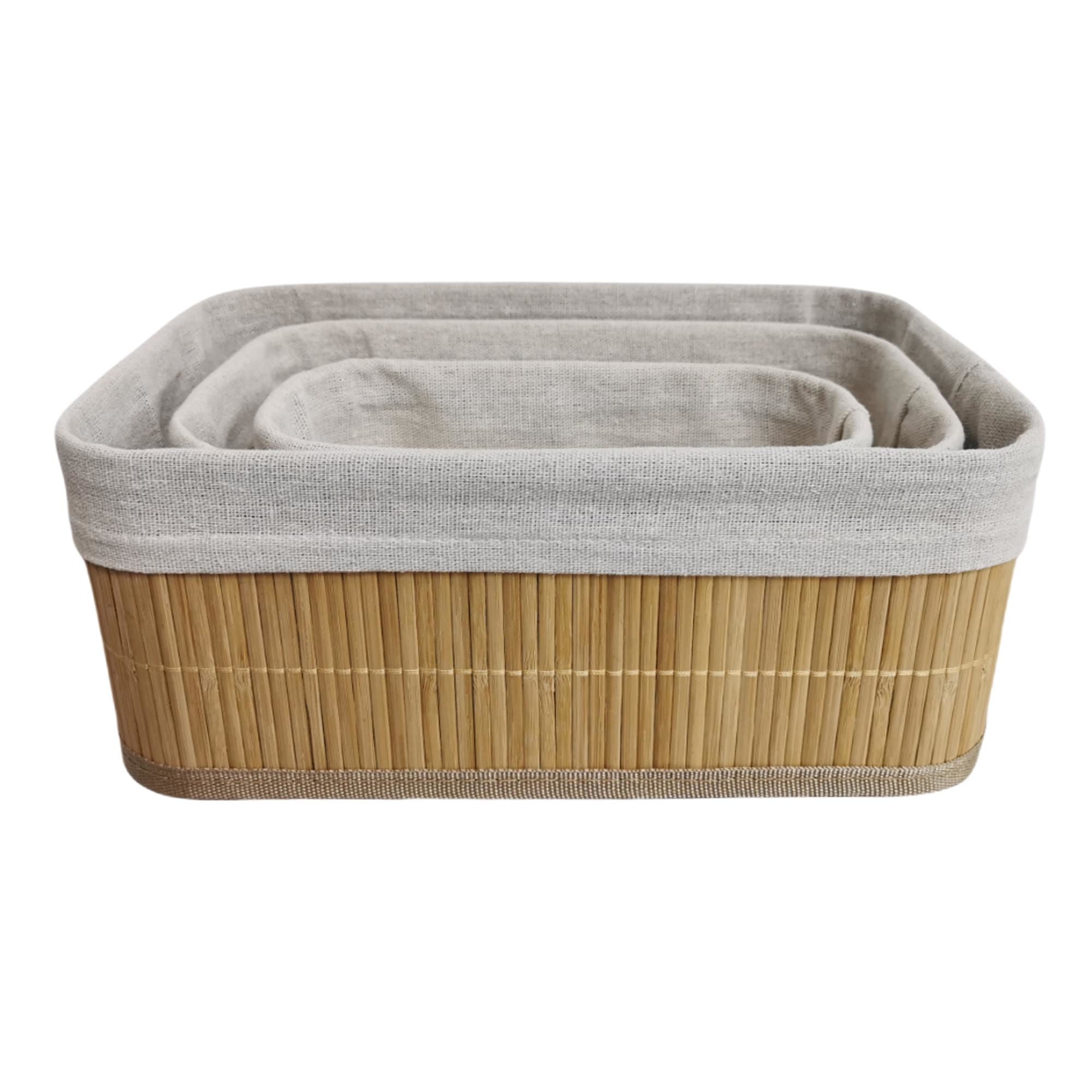 Mainstays - Canasto Set 3 Canastos Bambú Natural Bambú 70% Poliéster 30% Algodón Canasto 1: 7.2Litros Canasto 2: 3.75Litros Canasto 3: 1.6Litros