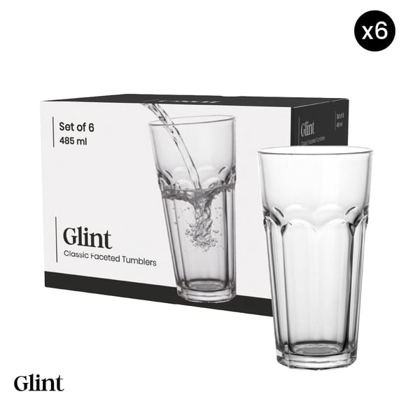 Set 6 Vasos Facetados Vidrio Transparentes Glint 485 ml 6 un