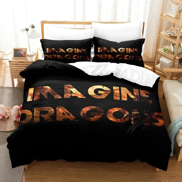 v2052 Bed Sheets Imagine Dragons Single Double Printed Bedding Set for Boys Bedroom Queen King Size Quilt Cover Pillowcase 3-Piece Bedding Set (1 Duvet Cover + 2 Pillow Shams) Bed Sheets ju2052
