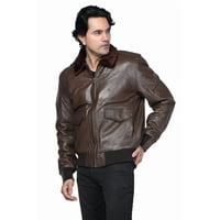 Chaqueta Cuero Sharo Marrón Oscuro Con Cuello De Piel Genuina