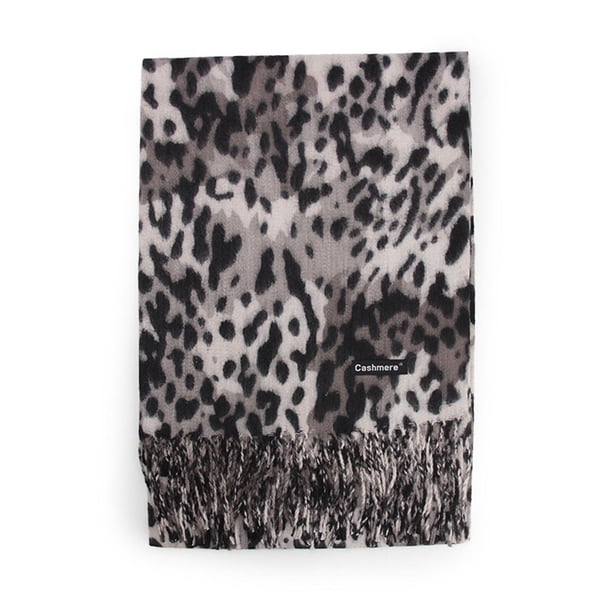 Bufanda Tipo Cashmere Animal Print Elegante Con Flecos Mujer Negro Talla Única