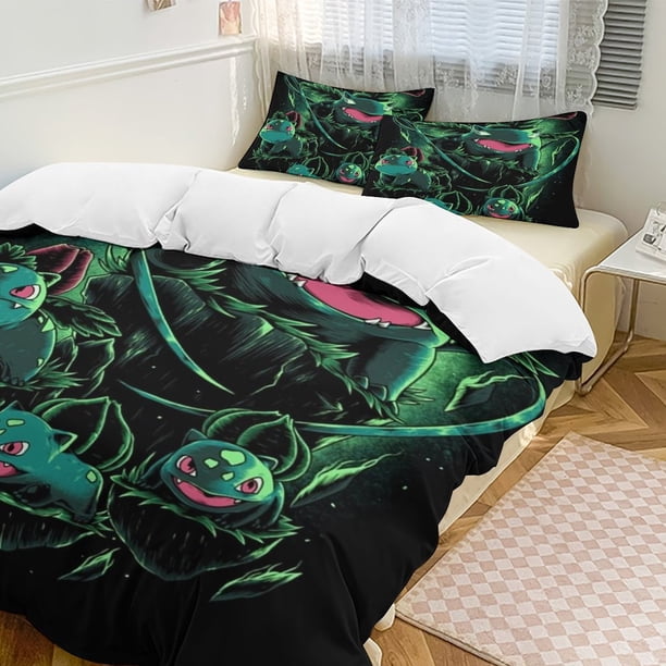 Bulbasaur Bed Duvet Cover Funny Anime Cartoon Bedding Sets Lightweight 3 Piece Comforter Sets