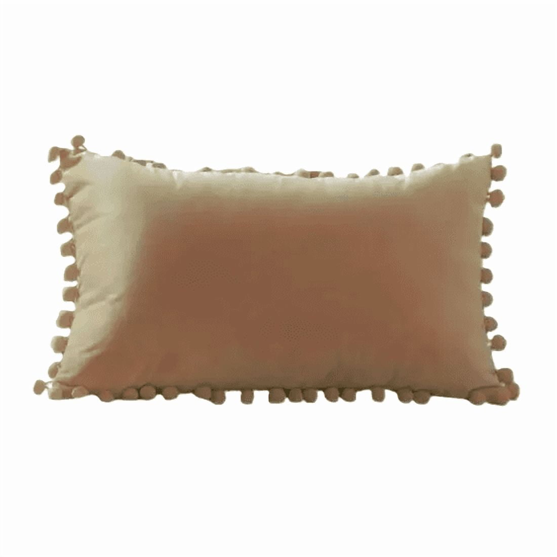 Genérico - Pack De 2 Fundas De Cojín Terciopelo Con Pompones 30x50 Cm Marrón