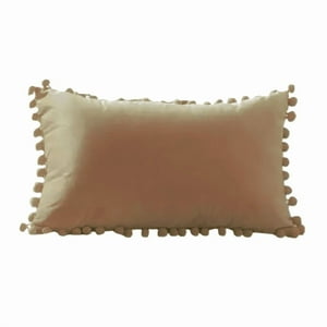 Genérico - Pack De 2 Fundas De Cojín Terciopelo Con Pompones 30X50 Cm Marrón