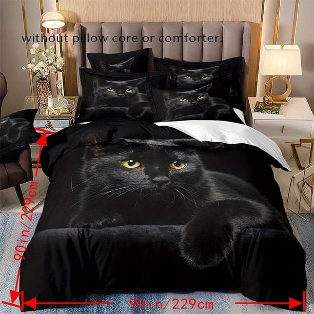 3pcs Fashion Duvet Cover Set, Black Cat Pattern Bedding Set, Soft Comfortable Breathable Duvet Cover, For Bedroom Guest Room Dorm Decor (1*Duvet Cover + 2*Pillowcase, Without Core)