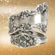 thumbnail image 3 of Anillo de cuchara oxidado de plata de ley 925 ajustable con diseño floral, 3 of 6