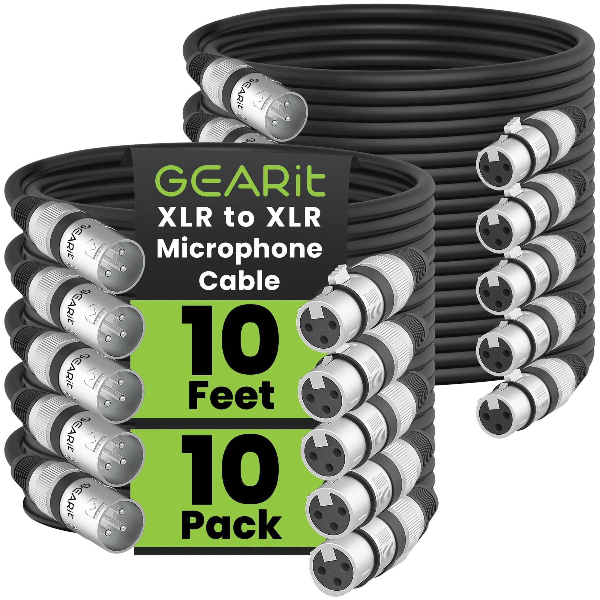 Cables Xlr Gearit Para Micrófono Macho A Hembra, 3 Pines, 3 M, Paquete De 10