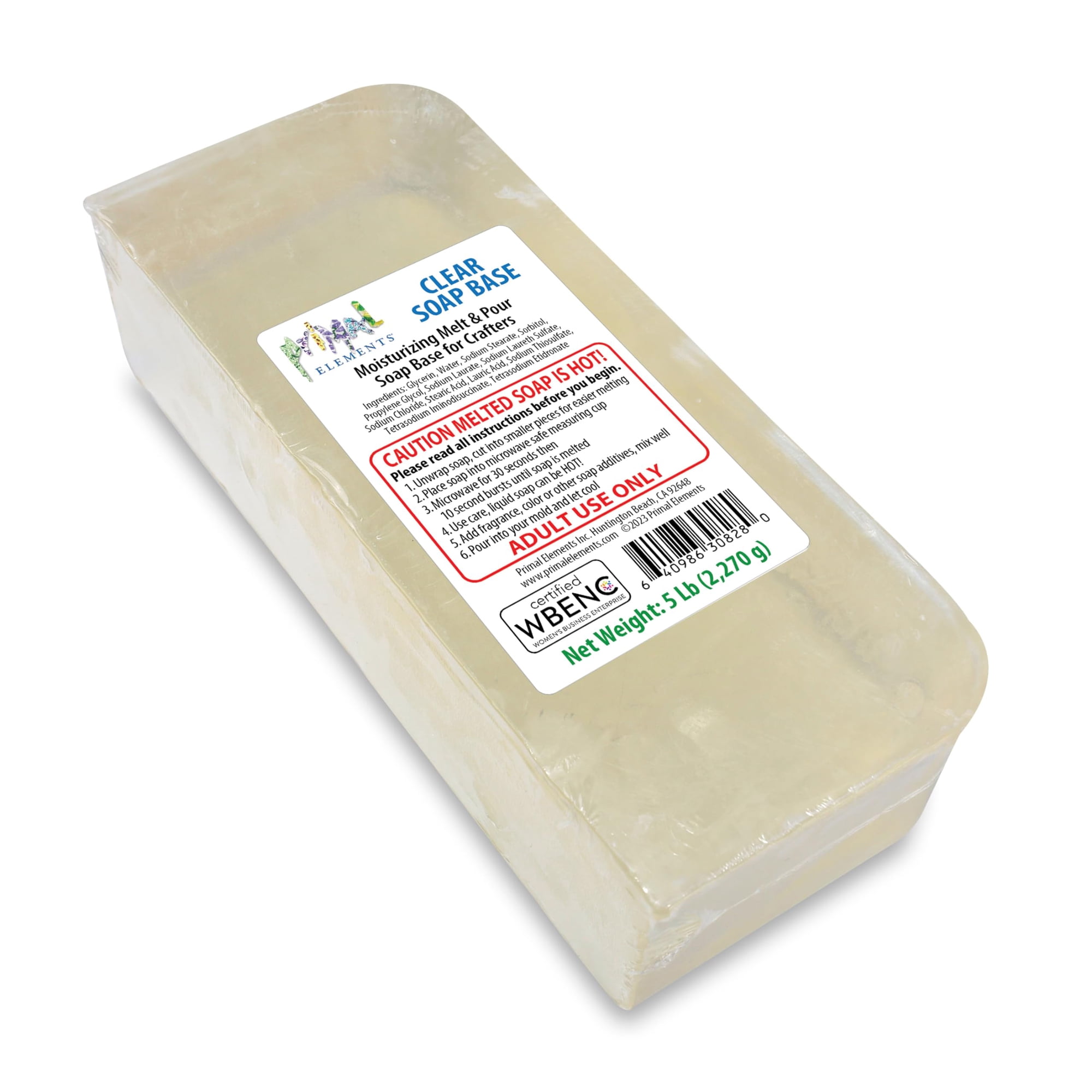 Base De Jabón Primal Elements, Transparente, Hidratante, 2,27 Kg, Sin Perfume